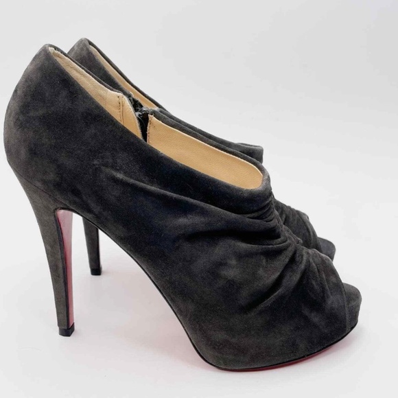 🔥 CHRISTIAN LOUBOUTIN - RED BOTTOM black Suede Treopli 120 Peep Toe Booties🔥 - Picture 8 of 10